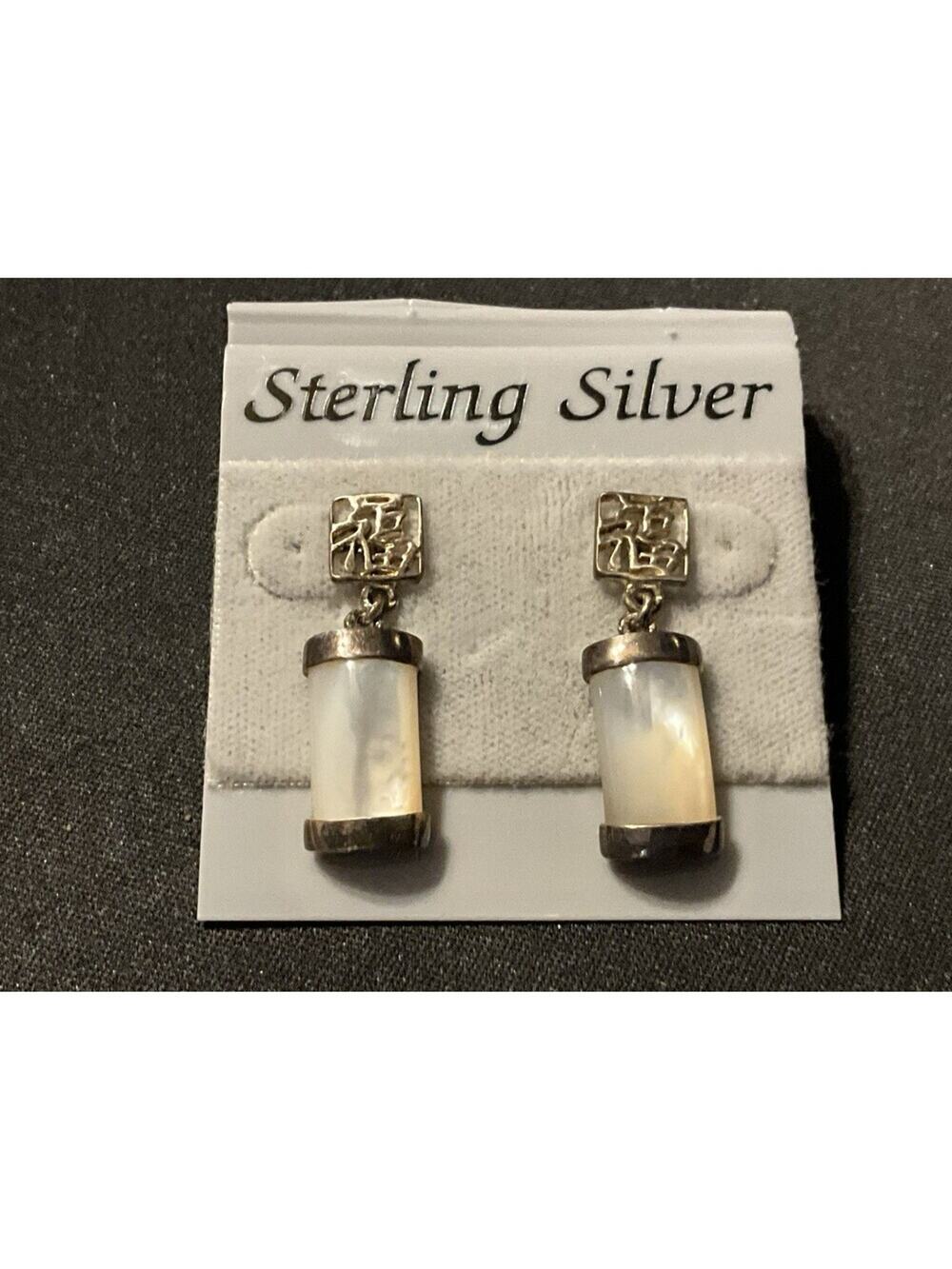 925 New Bottom Signed MOP Dangle Earrings W/ Chinese Symbol